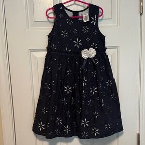 Elegant Navy Kids Dress with Floral Accents